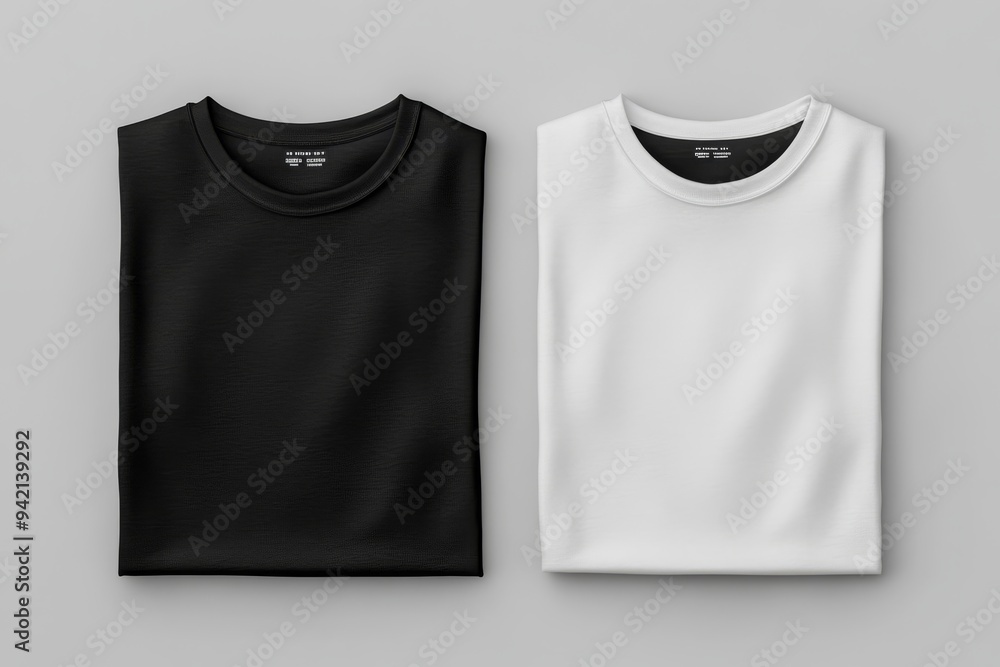 Poster this detailed mockup effectively showcases an appealing stack of neatly folded black and white tshir