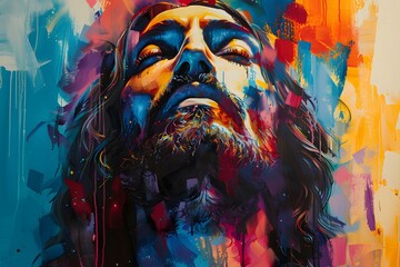 Vibrant Portrait of a Contemplative Figure in Abstract Colors