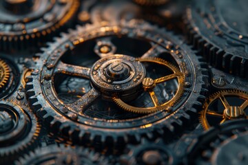 Intricate Close-Up of Interlocking Metallic Cogs and Gears Showcasing the Beauty of Engineering and Mechanical Precision in Industrial Machinery