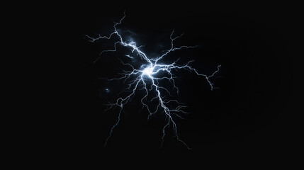 A striking flash of lightning against a dark background. The intense, jagged bolts radiate energy and power, illuminating the darkness