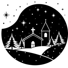 silent night scene vector art illustration