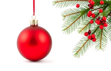 Red Christmas tree ball on a white background.