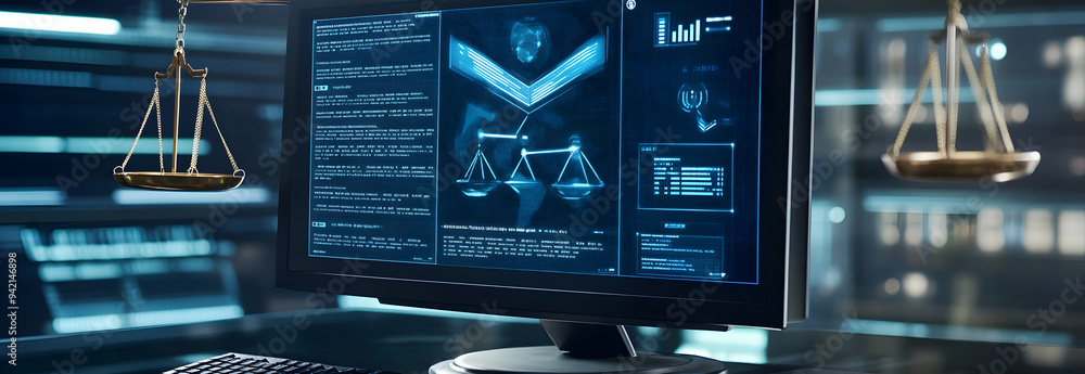 Poster cutting-edge legal tech interface displayed on a computer screen.