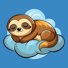 Sleeping sloth curled up on a cloud