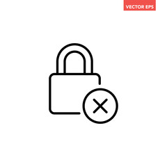 Black single error lock line icon, simple outline unsafe password protection flat design vector for app ads web banner button ui ux interface elements isolated on white background