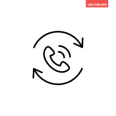 Black single call back line icon, simple recall support flat design pictogram vector for app logo ads web webpage button ui ux interface elements isolated on white background