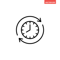 Black refresh time line icon, simple speed up hr clock with arrow flat design pictogram, infographic vector for app logo web button ui ux interface elements isolated on white background