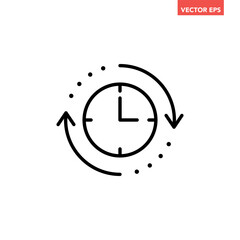 Black refresh time line icon, simple speed up hr clock with arrow flat design pictogram, infographic vector for app logo web button ui ux interface elements isolated on white background