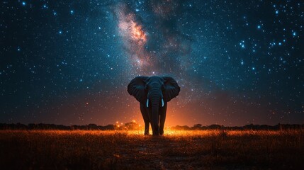 Elephant Silhouette under a Starry Night Sky