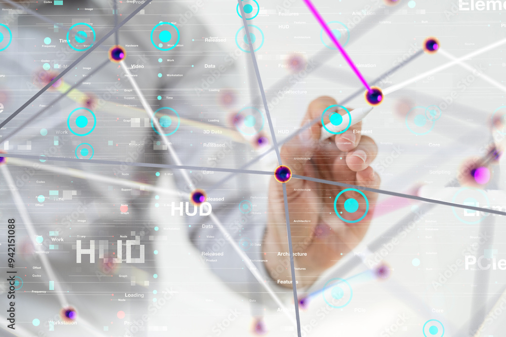 Poster neural network 3d illustration. big data and cybersecurity - 3d
