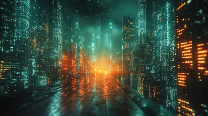 Futuristic Cityscape with Glowing Lights