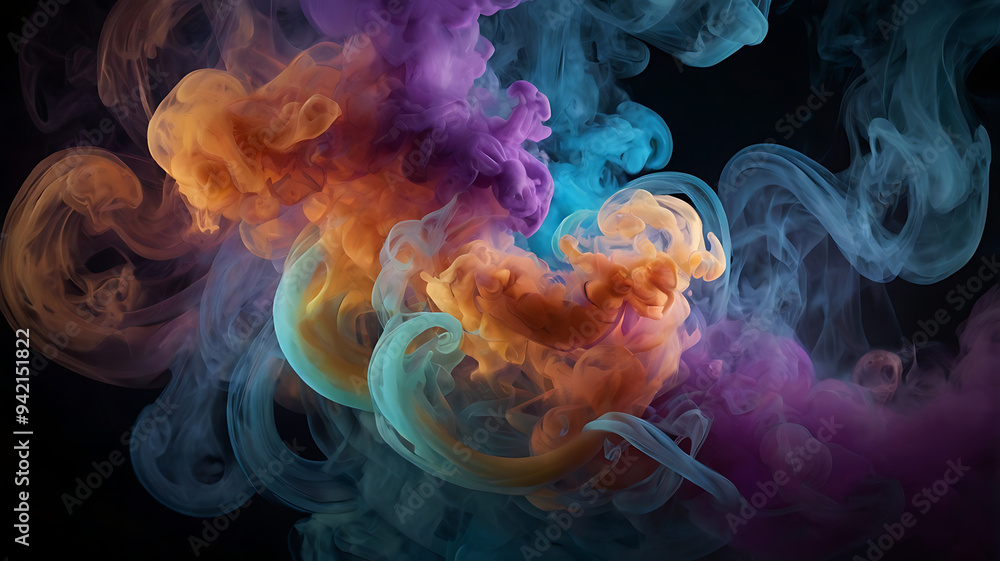 Wall mural yellow, green, blue, pink, purple, white smoke, windy wavy