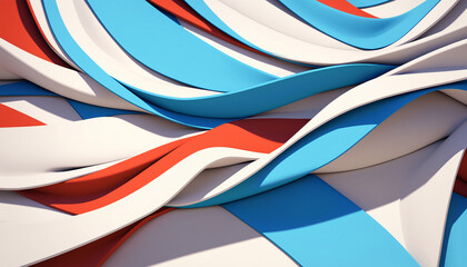 Obraz premium 3d render, abstract fashion background with blue and red wavy ribbons, folded cloth macro background