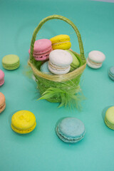 Basket of Macarons with a Pastel Backdrop