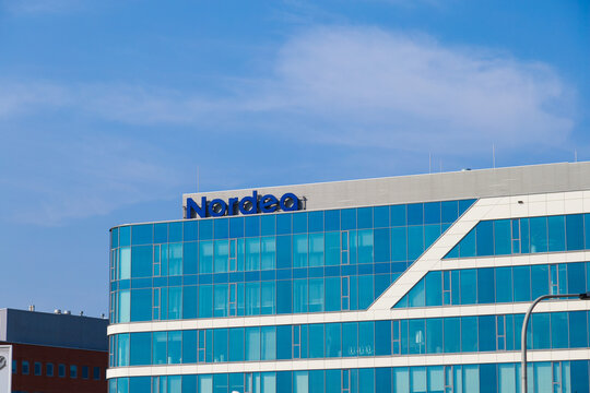 Warsaw, Poland - August 24, 2024: View of the Nordea Bank office