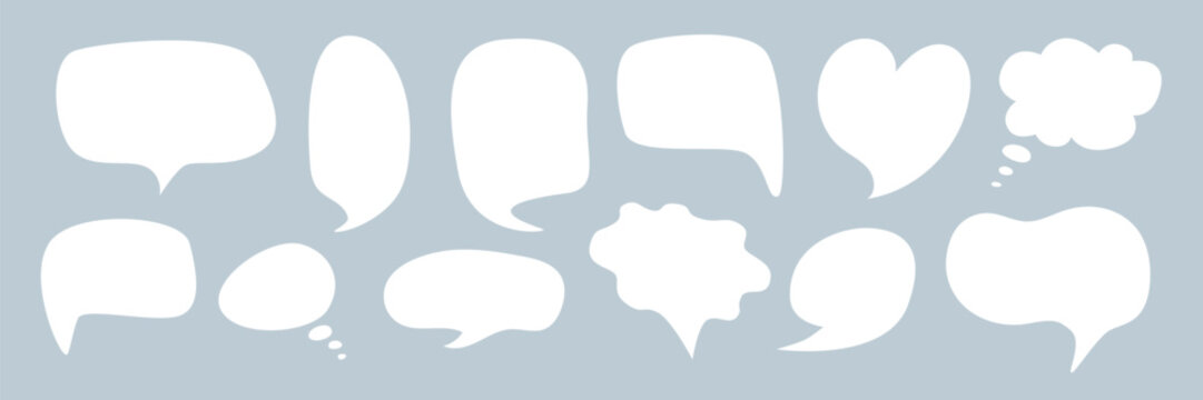 Speech bubbles collection. Message Box Cloud set. Doodle communication icon. White quote Frame. Fun Talk Thinking idea Balloon. Vector illustration