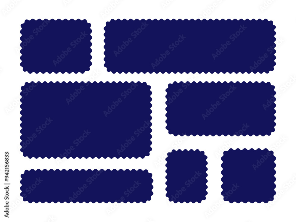 Poster blank wavy edge rectangles set. rectangular frames set. zigzag geometric shapes. stamp, label, badge
