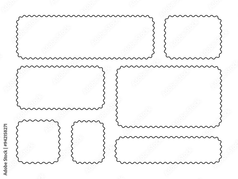 Aufkleber wavy rectangle frames set. black and white zigzag outline rectangular frame collection. scallop wavy