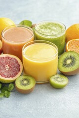 Detoxifying the body with natural juices surrounded by fresh fruits