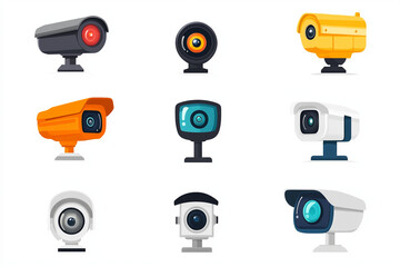 CCTV set flat banners icon on white background. Security technology system vector