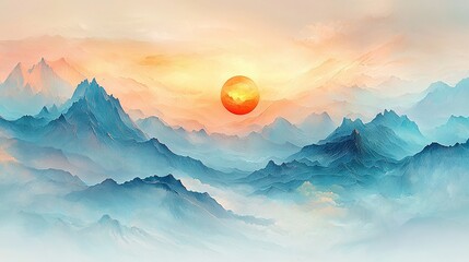 Fototapeta premium A dual sun painting of a mountain range