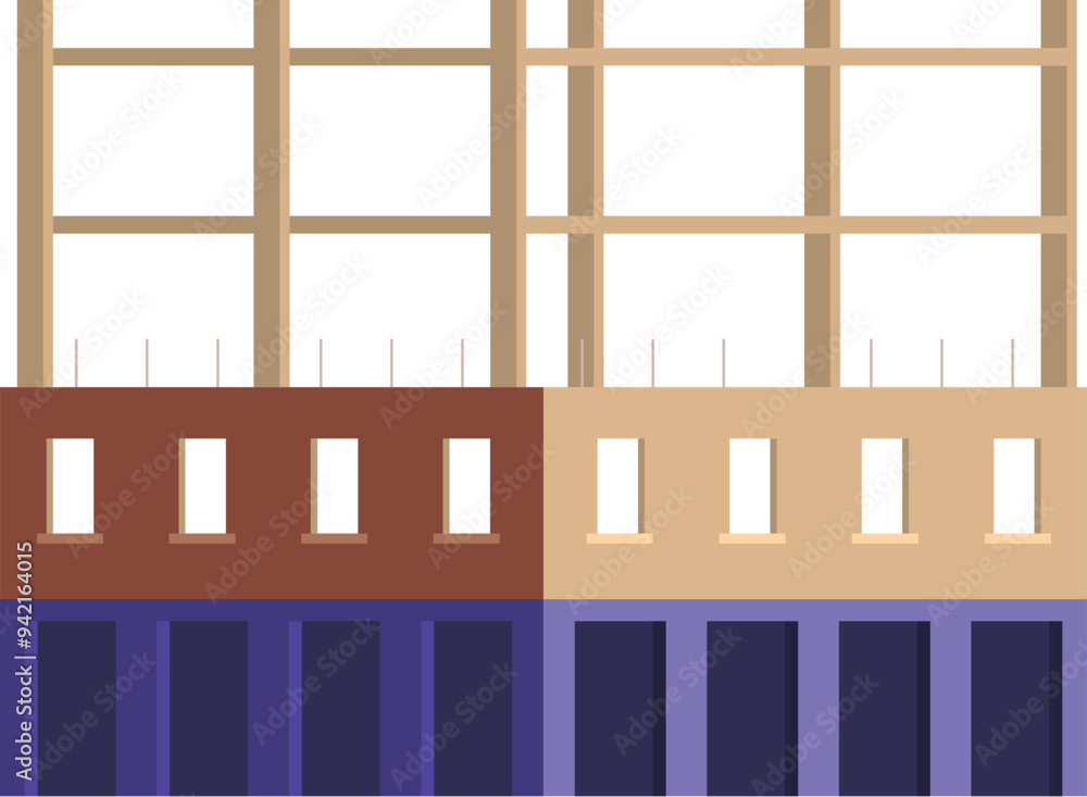 Poster partially constructed building with exposed wooden framework and different colored walls, illustrati