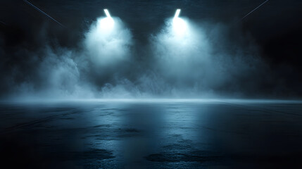 Dark street, asphalt abstract dark background, empty dark scene, neon light, spotlights The concrete floor and studio room with smoke float up the interior texture for display products,