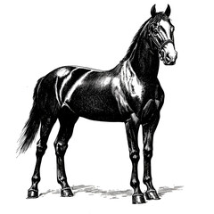 Black and white drawing horse white background image