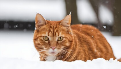 Naklejka premium A Ginger Cat in the snow