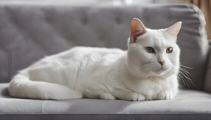 A White Cat sitting on a sofa