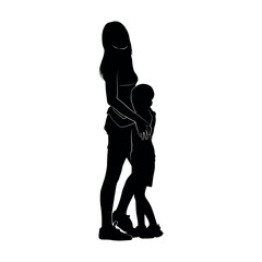 Mother and son silhouette. Mother lifting up her baby vector silhouette. Mom have fun playing with little son silhouette.