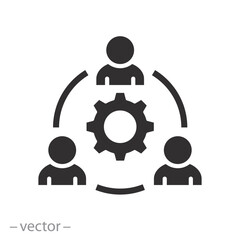 people group council icon, enterprise workflow, company development, collaboration or partnership in an organization, gear with teamwork, flat vector illustration