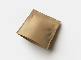 3D rendered image of a square paper doypack package on light background