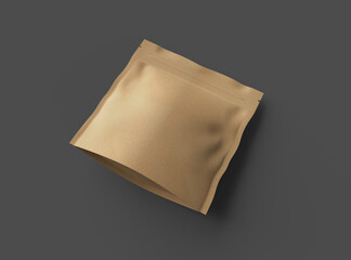 3D rendered image of a square paper doypack package on dark background