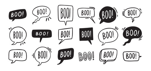 Speech bubbles with text Boo. Vector hand drawn doodle illustration 