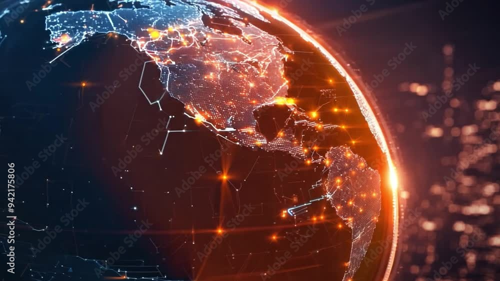Poster an illuminated map of the world showcasing vibrant light patterns representing global connectivity a