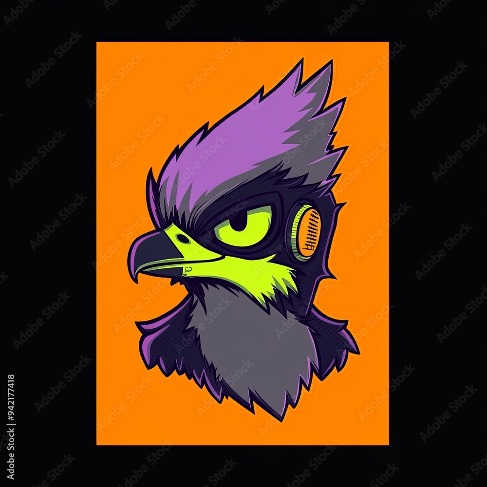 Poster Blue Jay character vector mascot character of a cartoon-style bird with exaggerated features and a