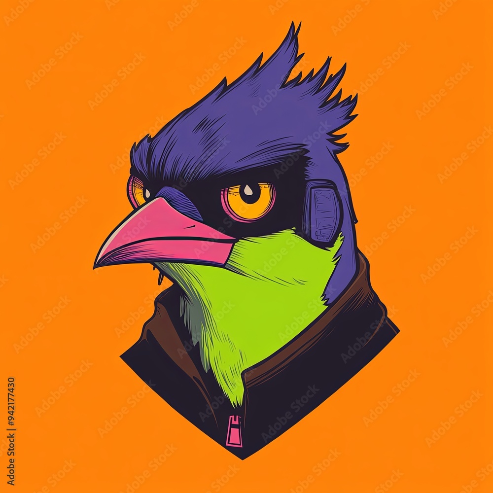 Poster Blue Jay character vector mascot character of a cartoon-style bird with exaggerated features and a