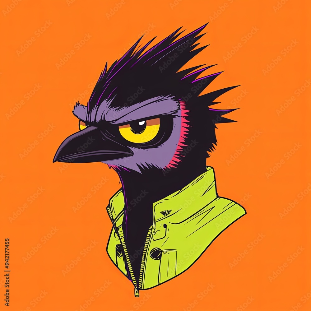 Poster Blue Jay character vector mascot character of a cartoon-style bird with exaggerated features and a