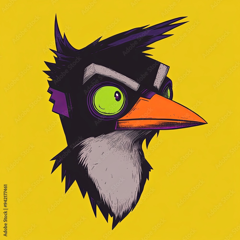 Poster Blue Jay head vector mascot character of a cartoon-style bird with exaggerated features and a