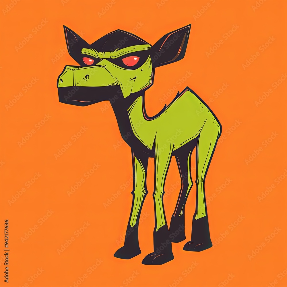 Poster Camel character vector mascot character of a cartoon-style bird with exaggerated features and a vibrant