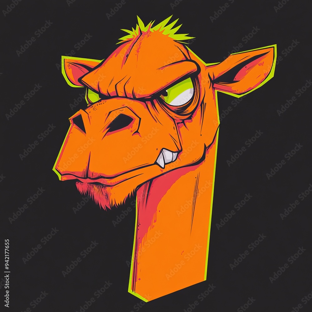 Poster Camel character vector mascot character of a cartoon-style bird with exaggerated features and a vibrant