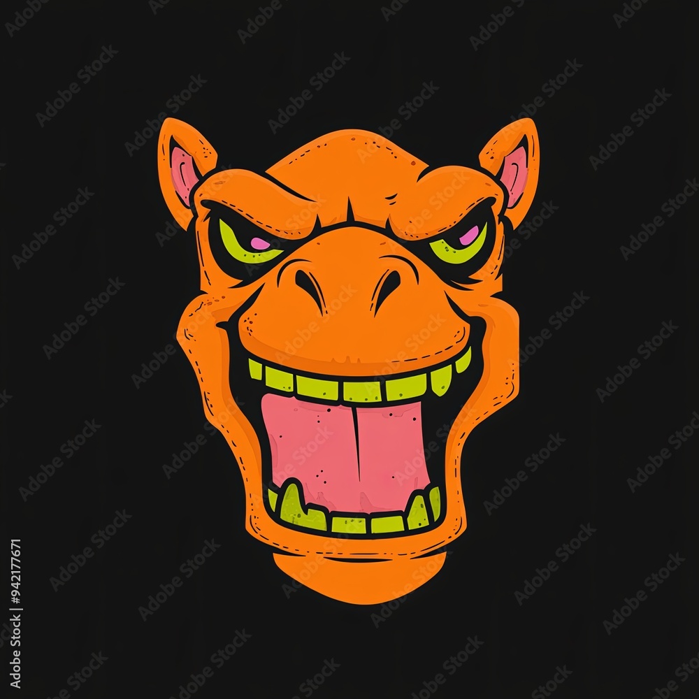 Poster Camel head vector mascot character of a cartoon-style bird with exaggerated features and a vibrant