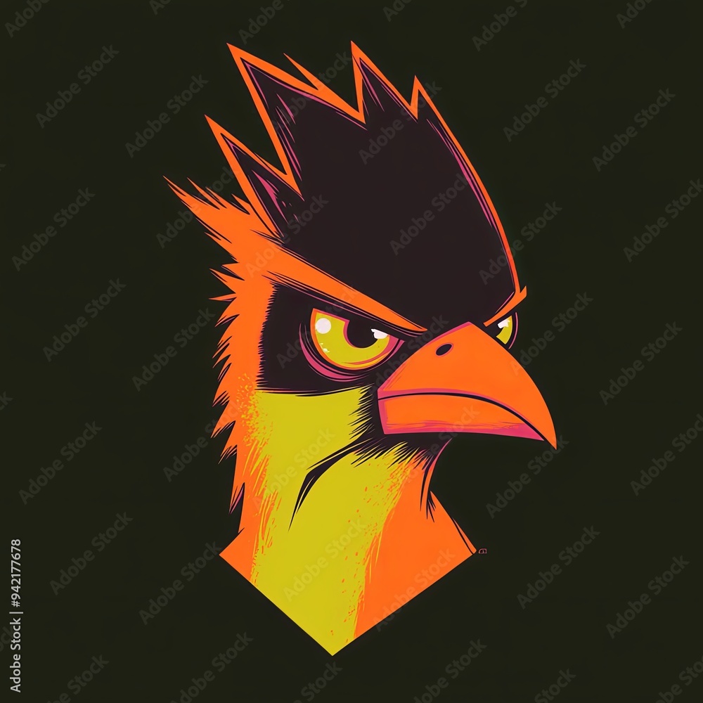 Poster Cardinal character vector mascot character of a cartoon-style bird with exaggerated features and a vibrant