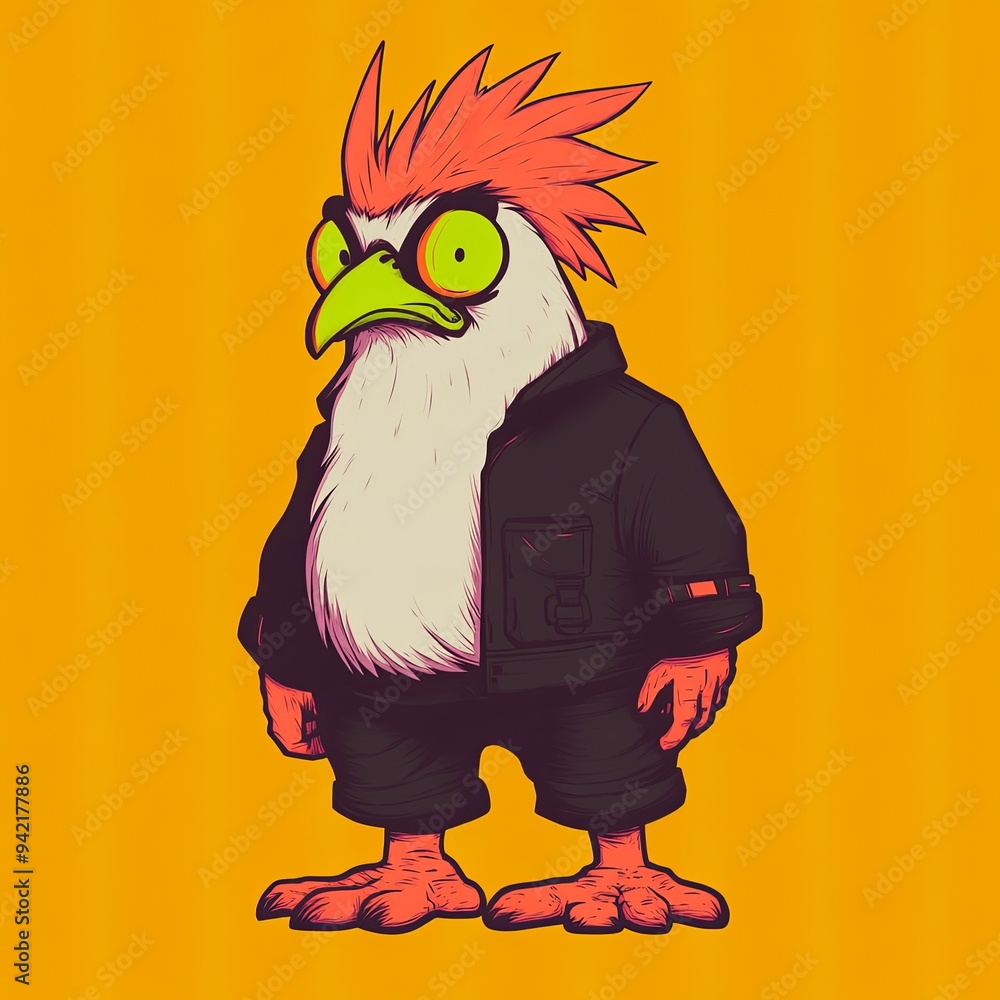 Poster chicken character vector mascot character of a cartoon-style bird with exaggerated features and a vi