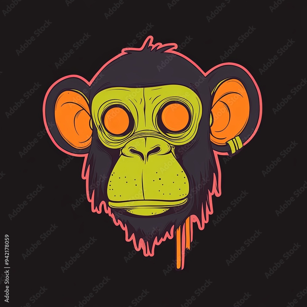Poster chimpanzee head vector mascot character of a cartoon-style bird with exaggerated features and a vibr