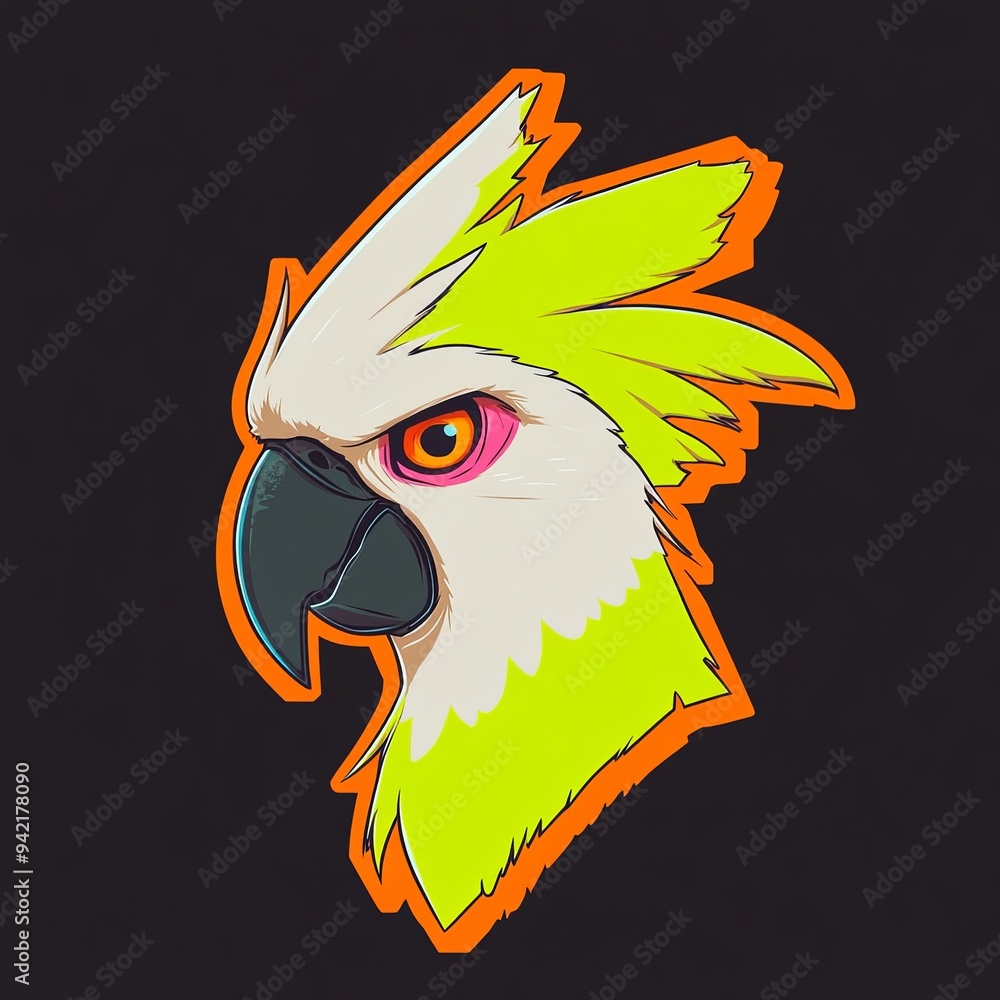 Poster cockatoo character vector mascot character of a cartoon-style bird with exaggerated features and a v