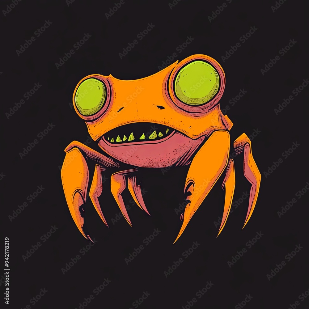 Poster crab character vector mascot character of a cartoon-style bird with exaggerated features and a vibra
