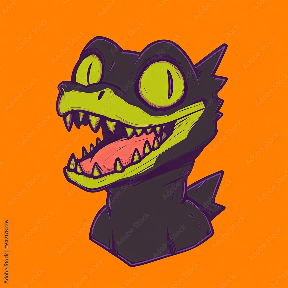 Poster crocodile character vector mascot character of a cartoon-style bird with exaggerated features and a 