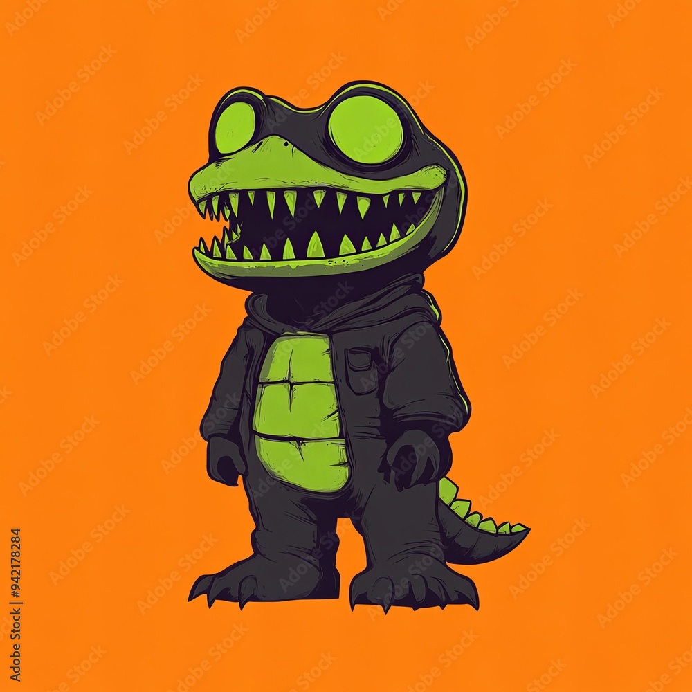 Poster crocodile character vector mascot character of a cartoon-style bird with exaggerated features and a 